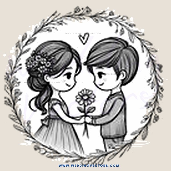 a couple in an embrace with a flower