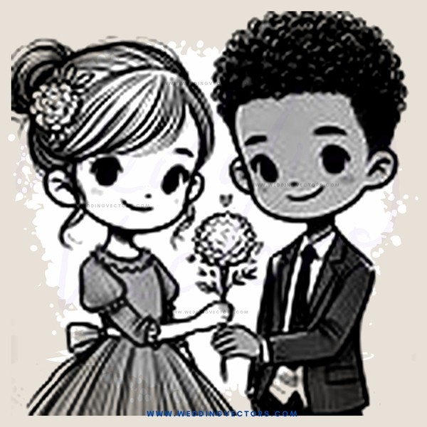 boy and girl pose with flowers in their hands