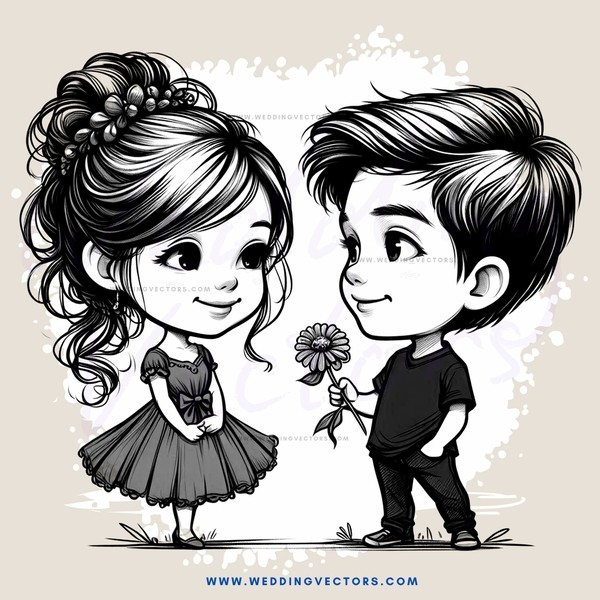 a boy and girl holding a flower