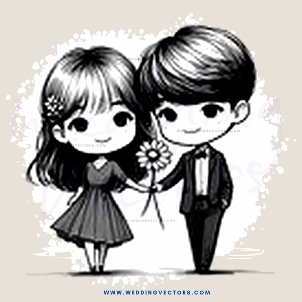 young couple holding hands and flower