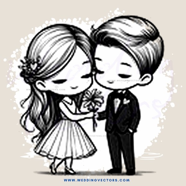 a couple in black and white illustration