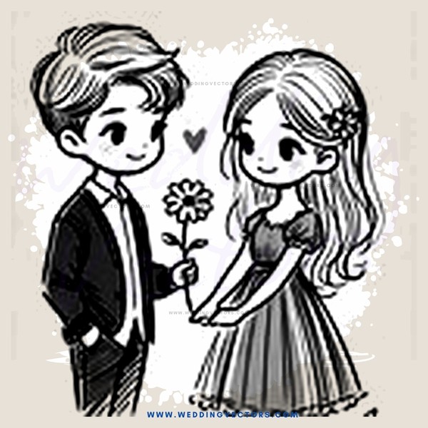 a boy and girl holding flowers