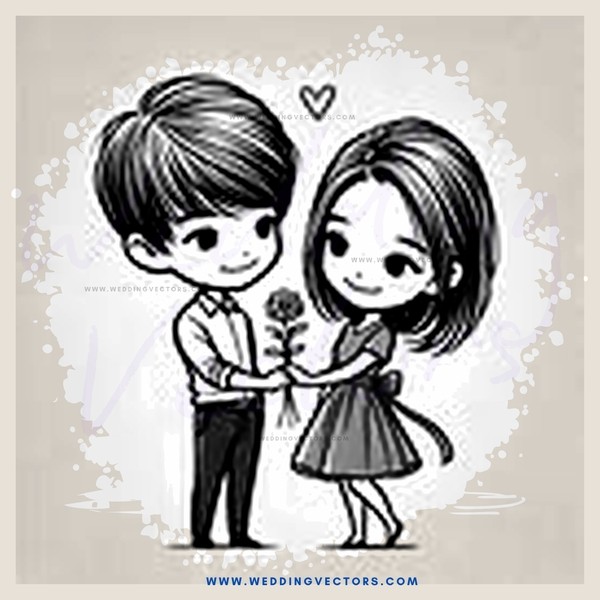 boy and girl holding hands in black and white cartoon