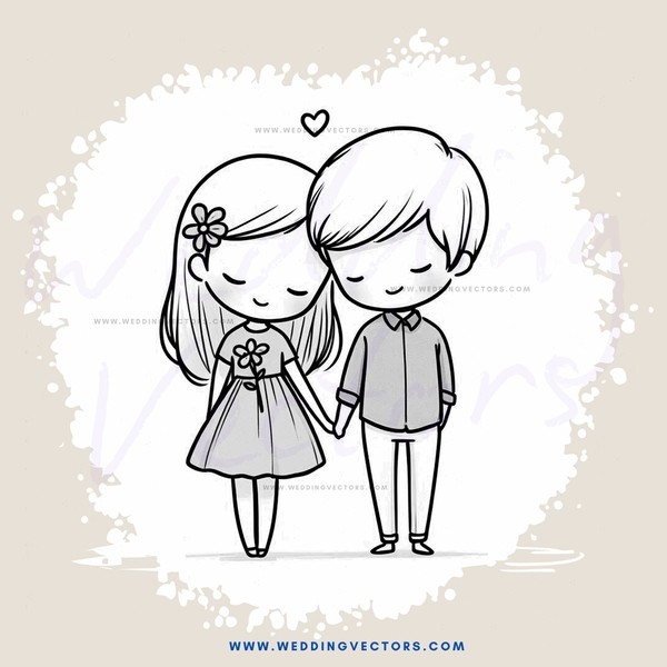 cartoon boy and girl holding hands
