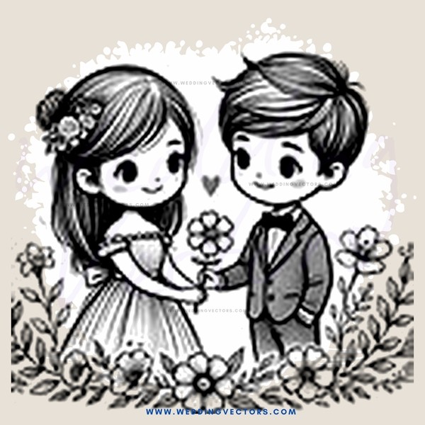 boy and girl holding flowers in their hands