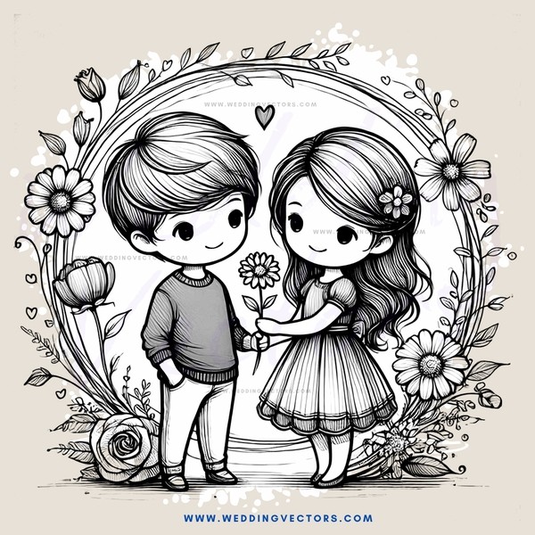 couple holding flower and posing in front of floral archway