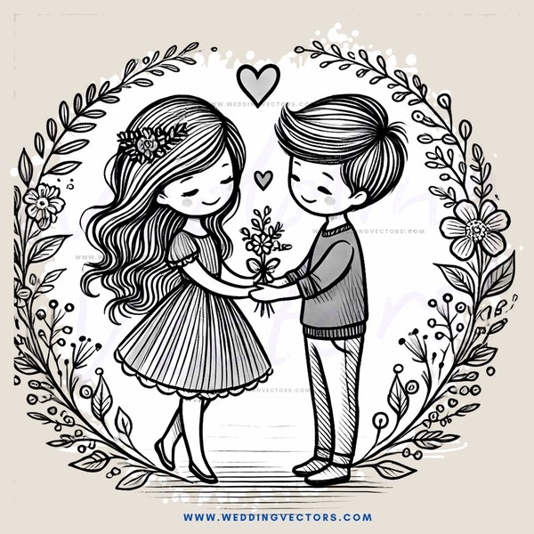 a couple in a flower circle