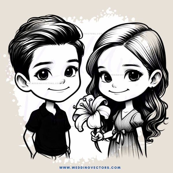 a boy and girl holding a flower