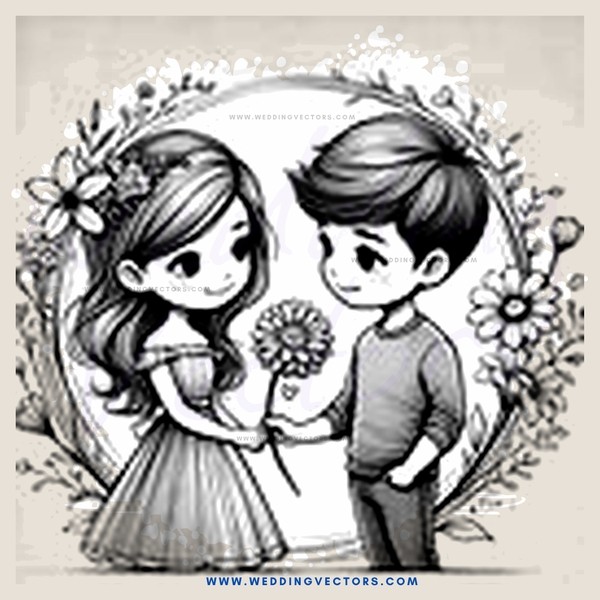 two people in black and white illustration