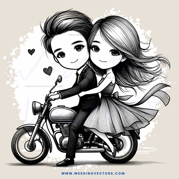 cartoon boy and girl on motorcycle