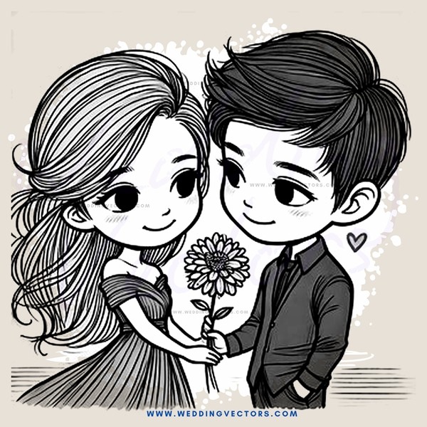 boy and girl holding flowers together