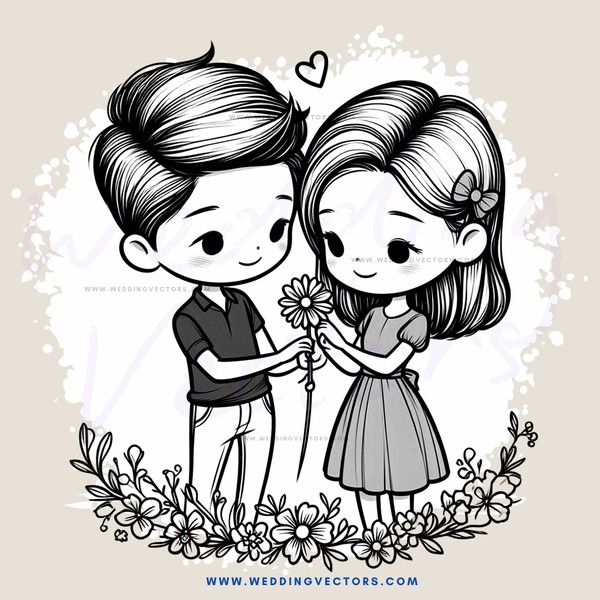 a boy and girl holding a flower