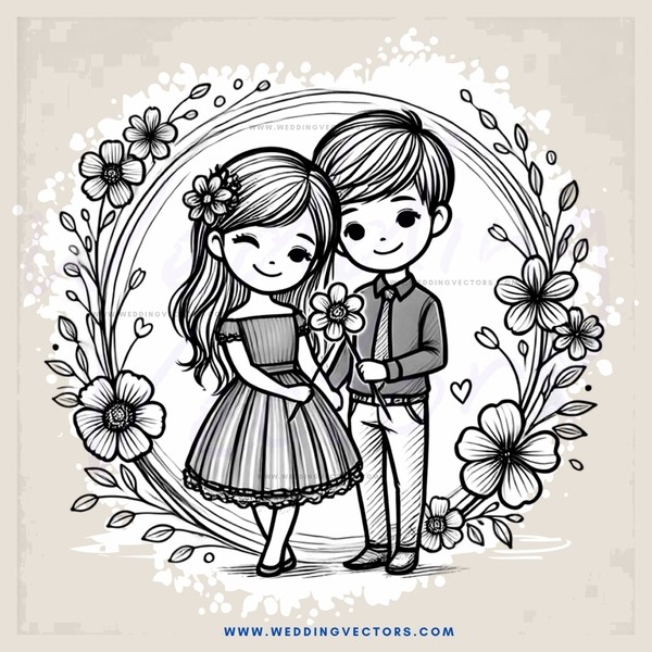 a couple holding flowers and posing for a picture