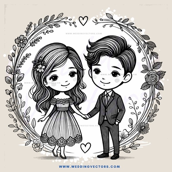a couple standing in a flower border