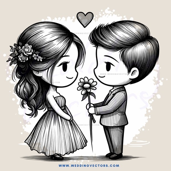 a boy and girl holding flowers