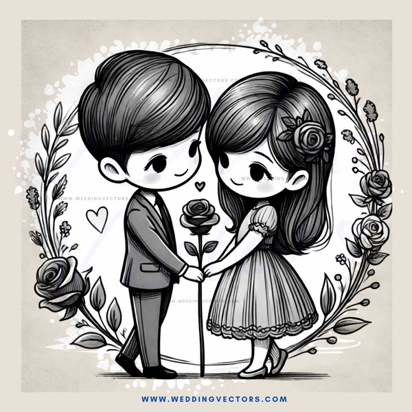 boy and girl with roses on their hearts