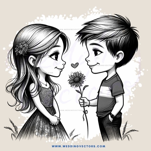 boy and girl with a flower