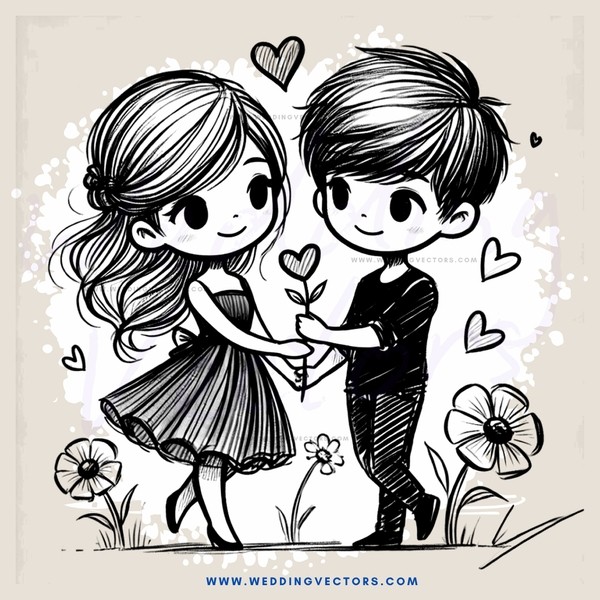 boy and girl with flowers by their side