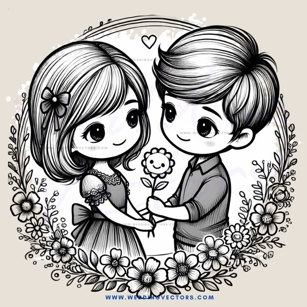 a young couple in a floral frame
