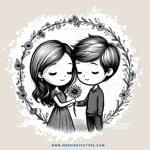 a boy and girl holding a flower