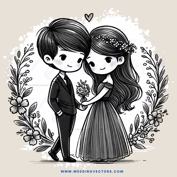 a couple standing together with flowers in their hands