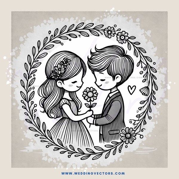 a couple holding flowers in an illustration