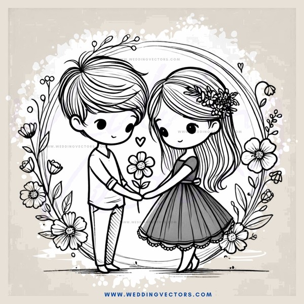 a boy and girl hugging with flowers in their hair