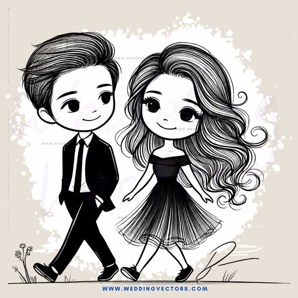 two cartoon people walking together