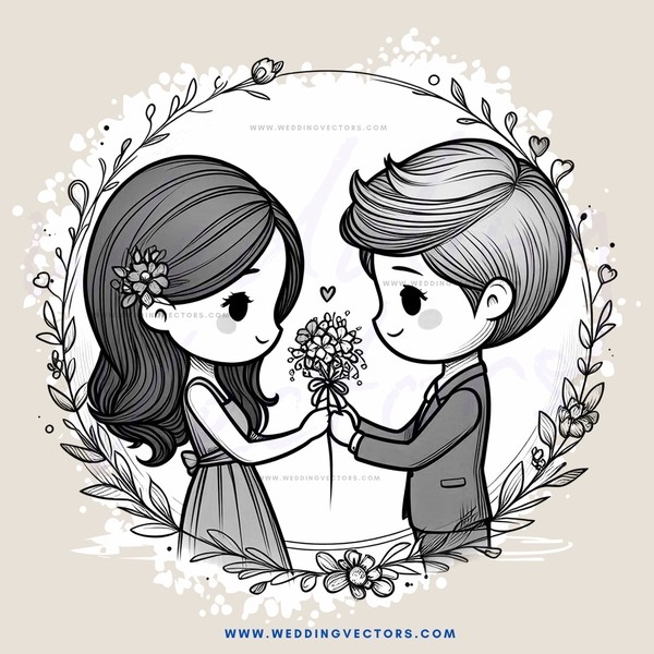 lovers hold flower and lock of keys