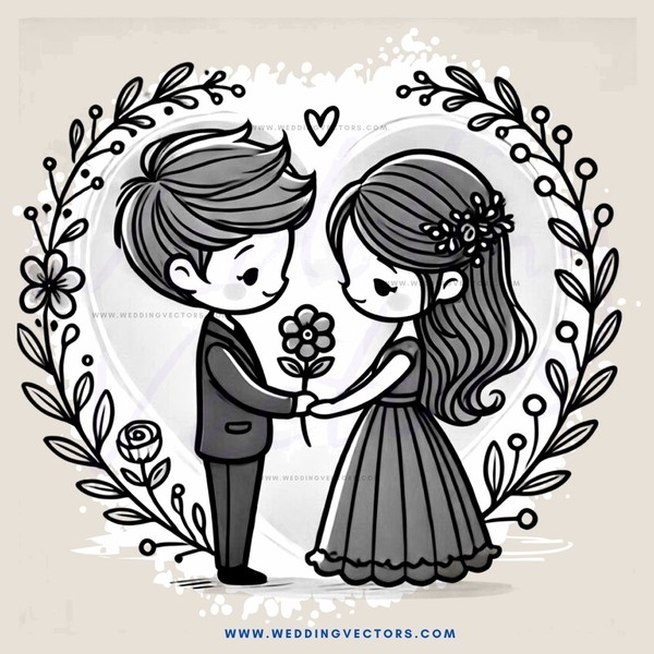 a boy and girl holding hands with flowers