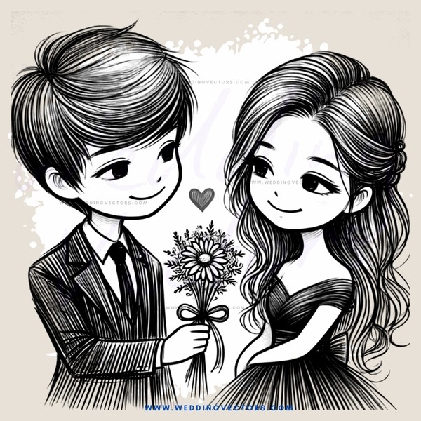 a boy and girl holding flowers and smiling