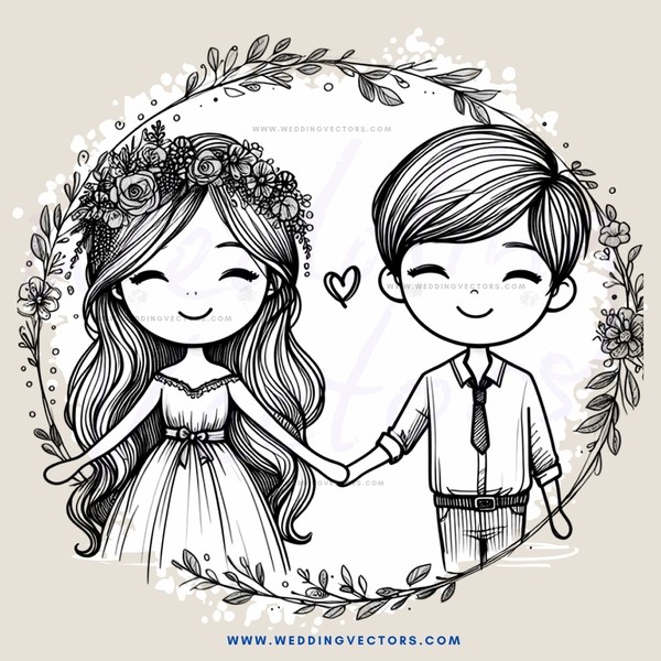 couple embracing with leaves and flowers in flower basket