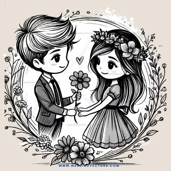 a boy and girl holding flowers together
