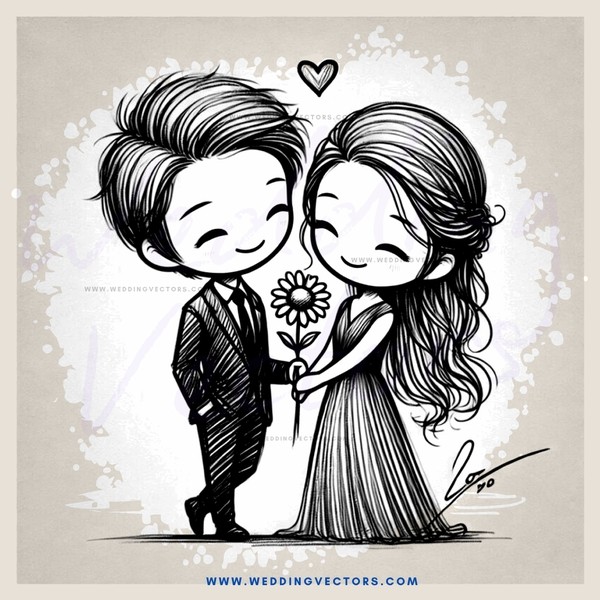 couple embracing in an easy smile, with a flower