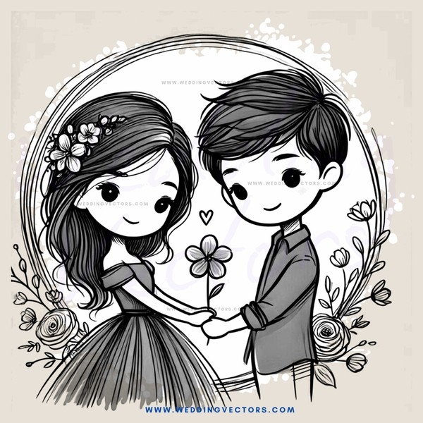 lovebirds holding flowers and smiling
