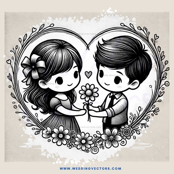 a young couple holding flowers