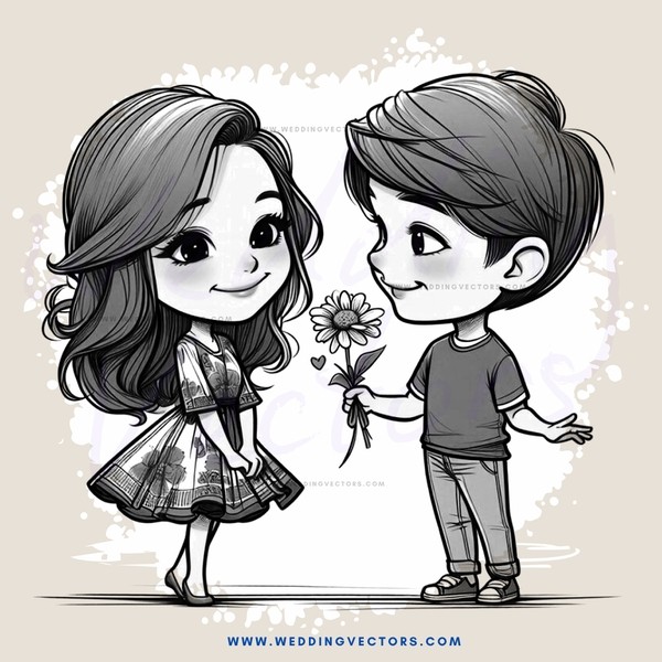 girl holding flower with boy in front of her