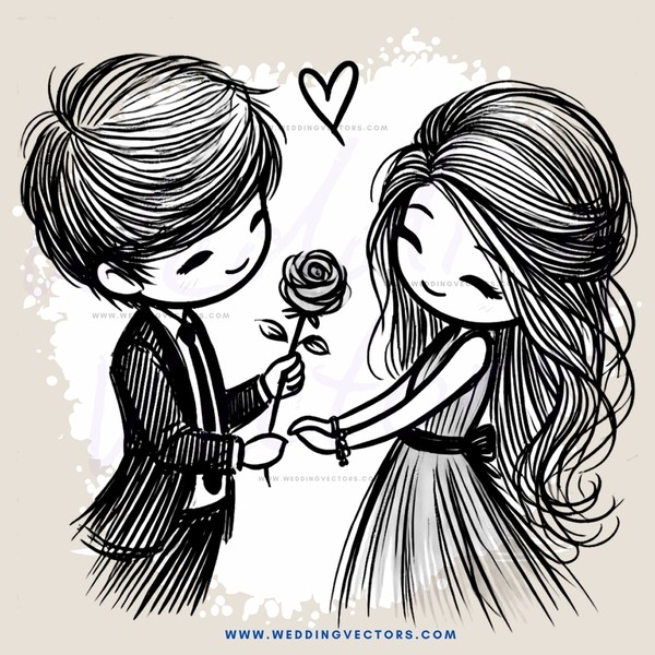boy and girl holding rose each other