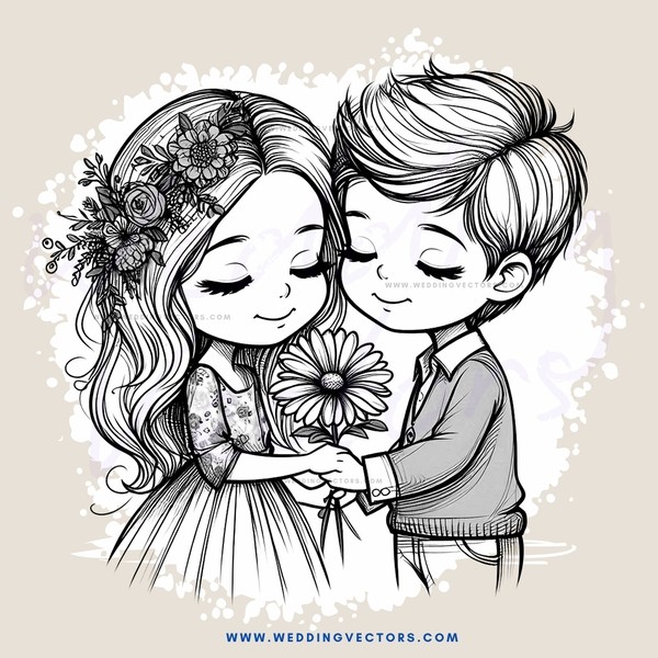 a boy and girl holding a flower