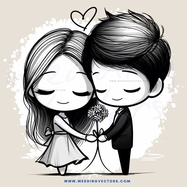 couple embracing and holding flowers