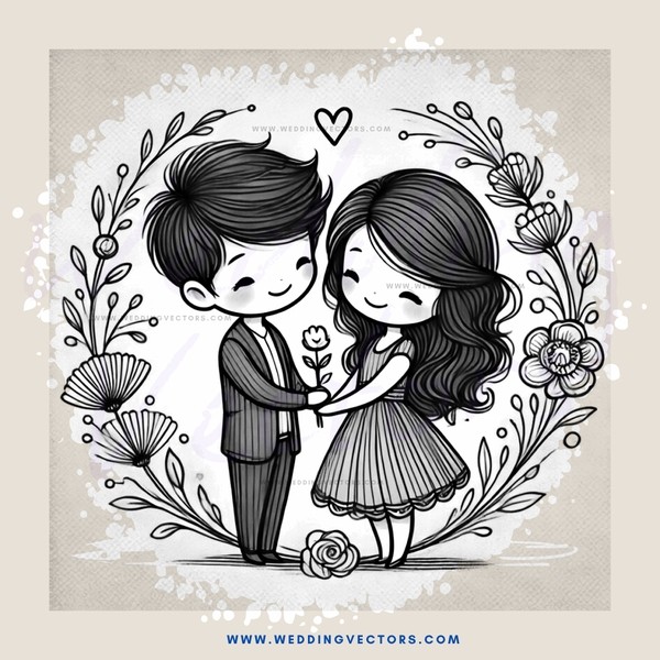 a boy and girl embracing with flowers