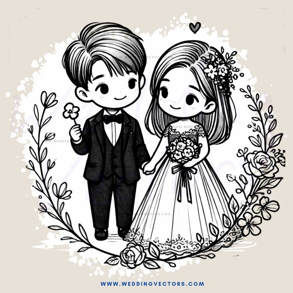 a wedding illustration in black and white