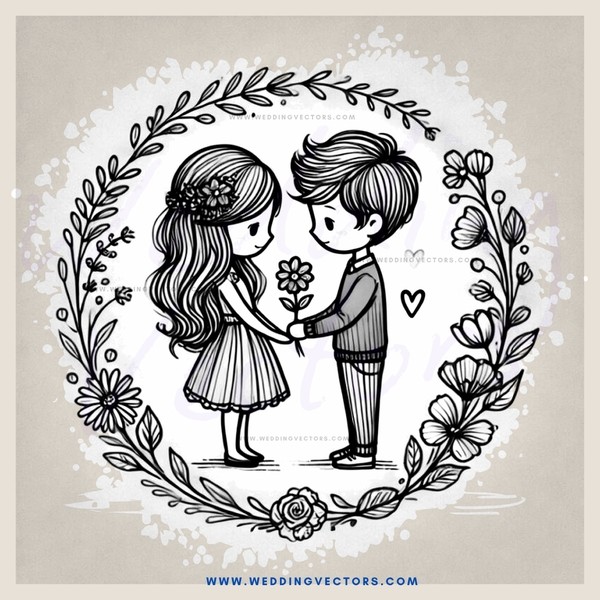 a boy and girl hugging in an illustration