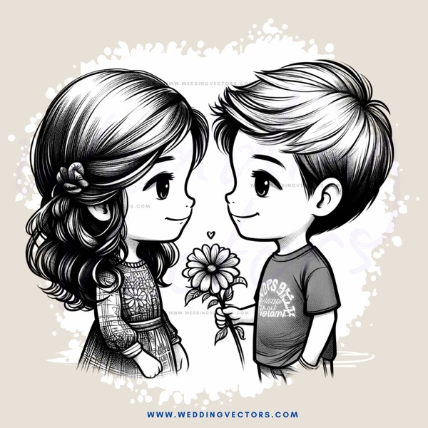 two children holding flower and hugging each other