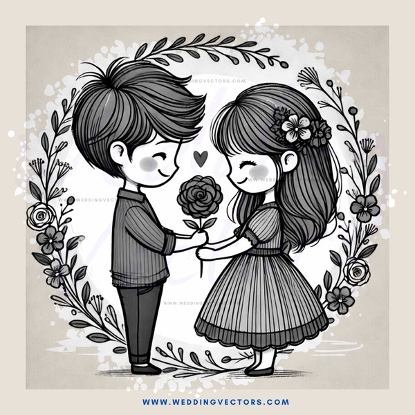 a boy and girl holding flowers