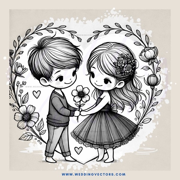 a boy and girl holding flowers