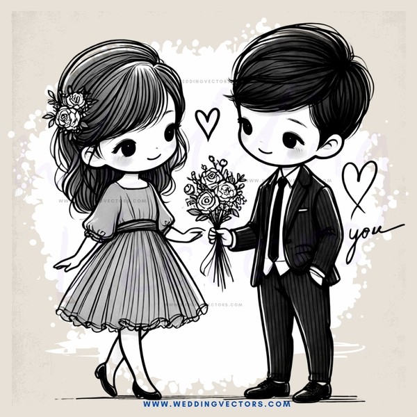 a boy and girl sharing flowers