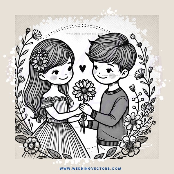 two people holding flowers and posing for picture
