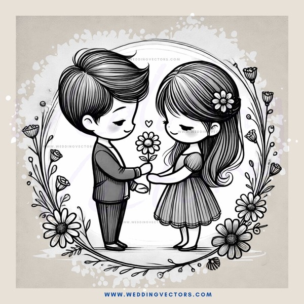 a boy and girl holding flowers