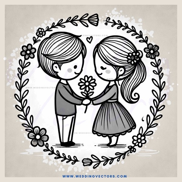 couple embracing with flowers and leaves in surroundings